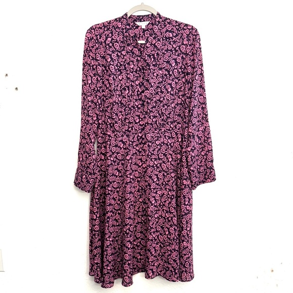 Nanette Lepore Navy and Dusty Pink Floral Feminine Dress Size 10 - Picture 3 of 11